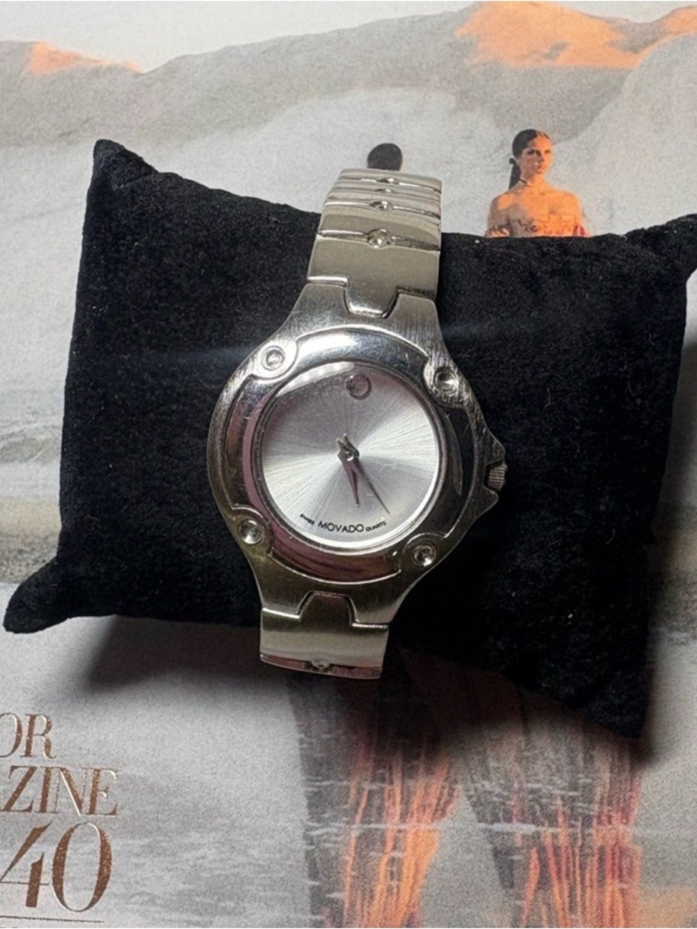 Movado Silver Stainless Steel Women's Watch with Sunburst Dial